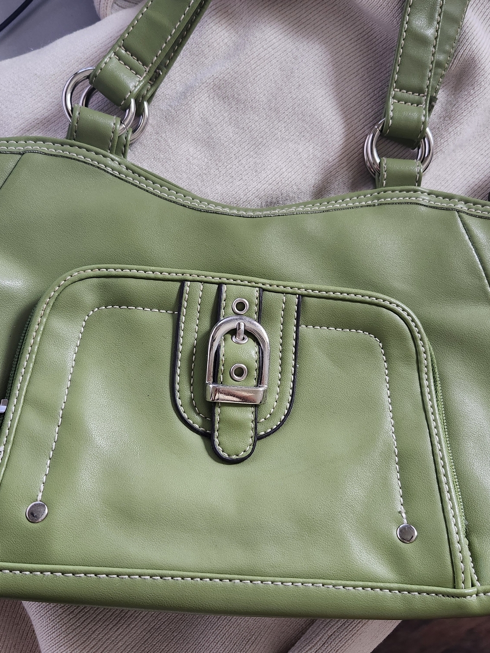 Green Women's Shoulder Bag with Buckle Detail